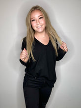 Load image into Gallery viewer, Black Deep V Ribbed Sweater