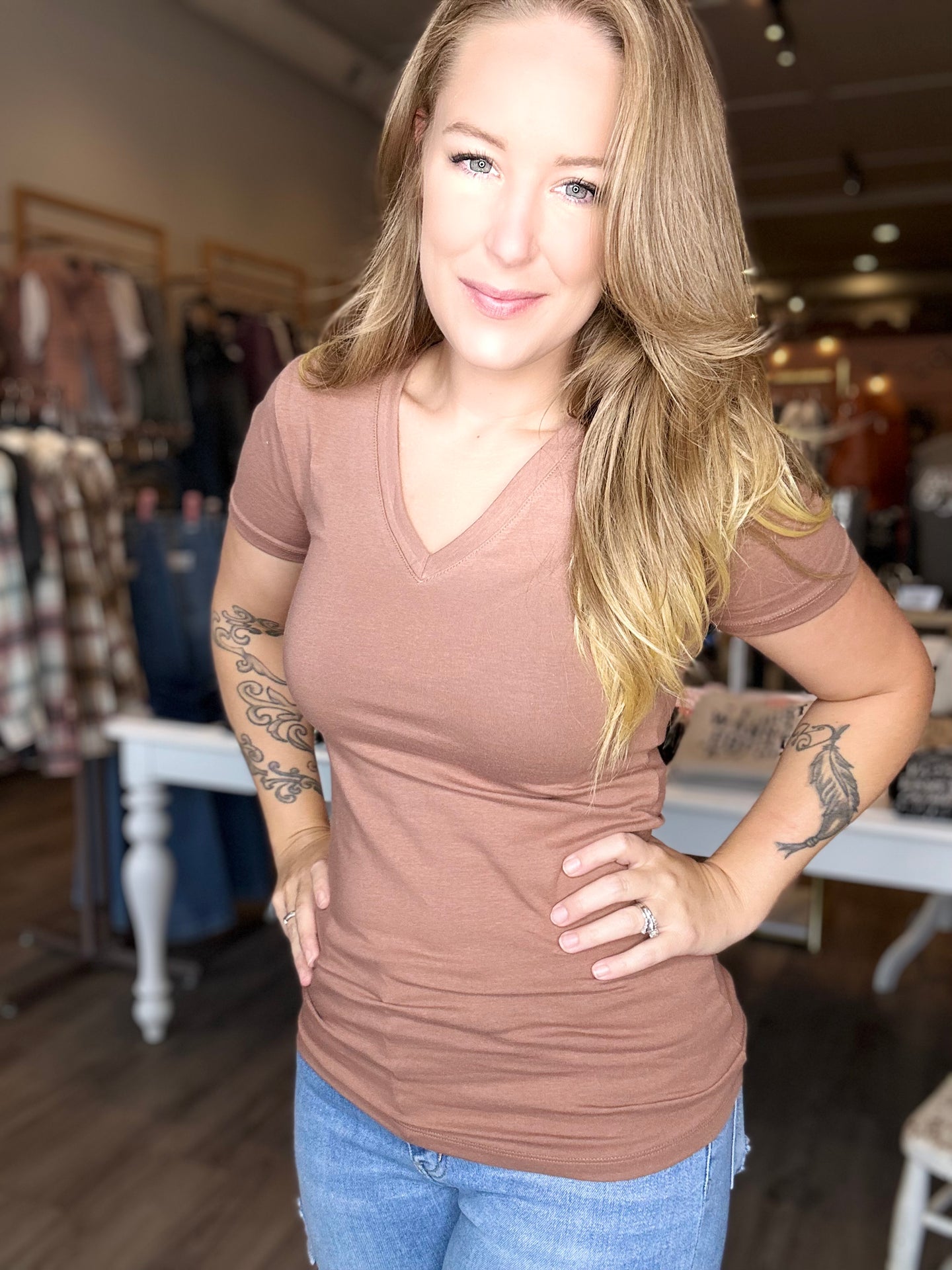 Cocoa V Neck Short Sleeve Top