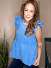 Load image into Gallery viewer, Sky Blue Washed Cotton Peplum Tank