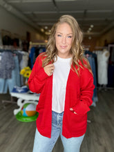 Load image into Gallery viewer, Red Open Front Sweater Cardigan