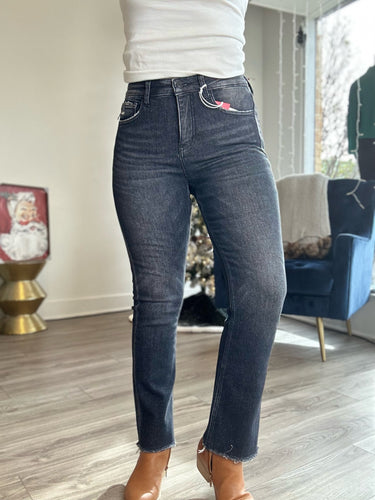 Lovervet High Rise Tummy Control Black Raw Hem Jeans