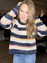 Load image into Gallery viewer, Navy Multi Stripe Chenille Sweater