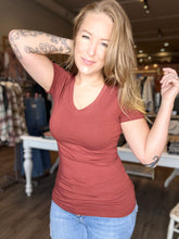 Load image into Gallery viewer, Rust V Neck Short Sleeve Top
