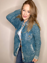 Load image into Gallery viewer, Teal Acid Wash Waffle Shacket