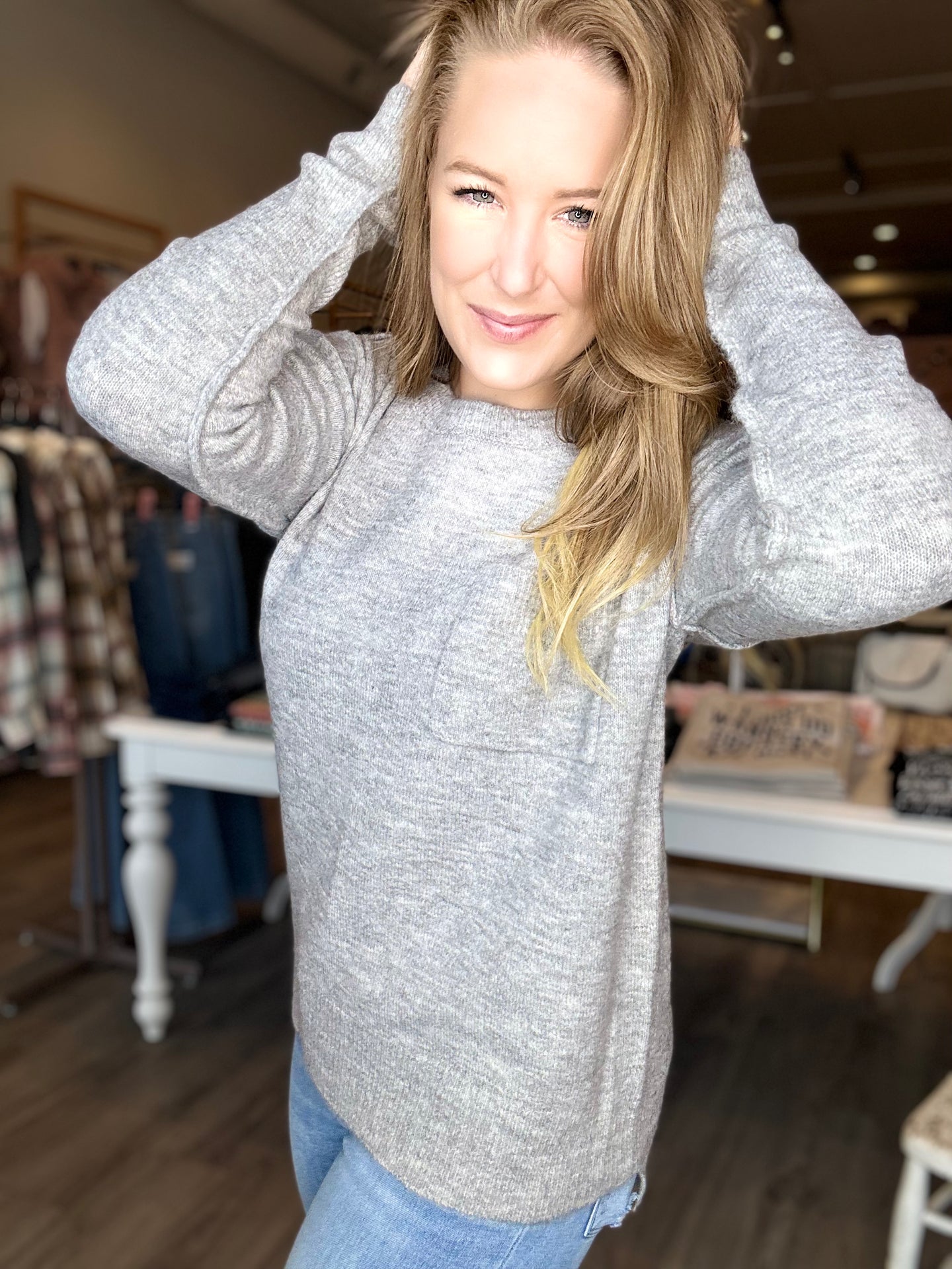 Heather Grey Round Neck Sweater