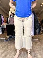 Load image into Gallery viewer, Sand Beige Washed Frayed Wide Leg Jeans