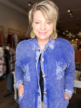 Load image into Gallery viewer, Blue Acid Wash Waffle Shacket