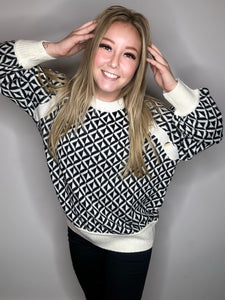 Black Patterned Sweater Top
