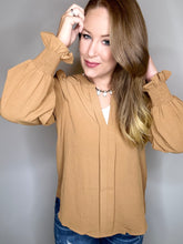 Load image into Gallery viewer, Camel Smocked Long Sleeve Top