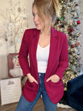 Load image into Gallery viewer, Burgundy Open Front Classic Blazer