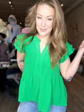 Load image into Gallery viewer, Kelly Green Short Sleeve Peplum Top