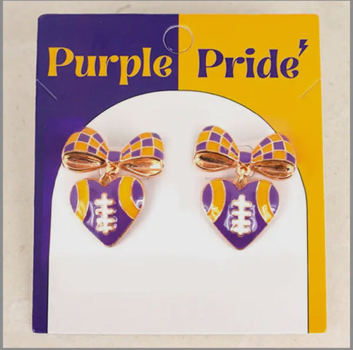 Purple and Yellow Gameday Heart Stud Earring