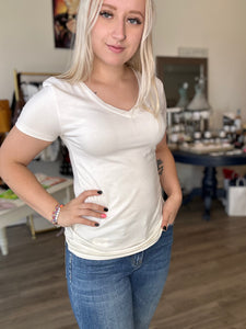 Ivory V Neck Short Sleeve Top