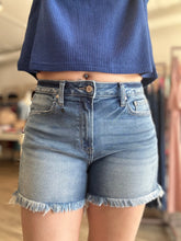 Load image into Gallery viewer, Mid Rise Frayed Hem Denim Shorts