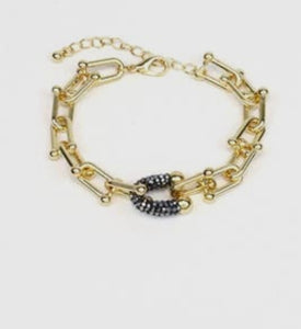 Gold Chain Link with Hematite Crystal Bracelet