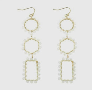 Gold Triple Drop White Crystal Earrings
