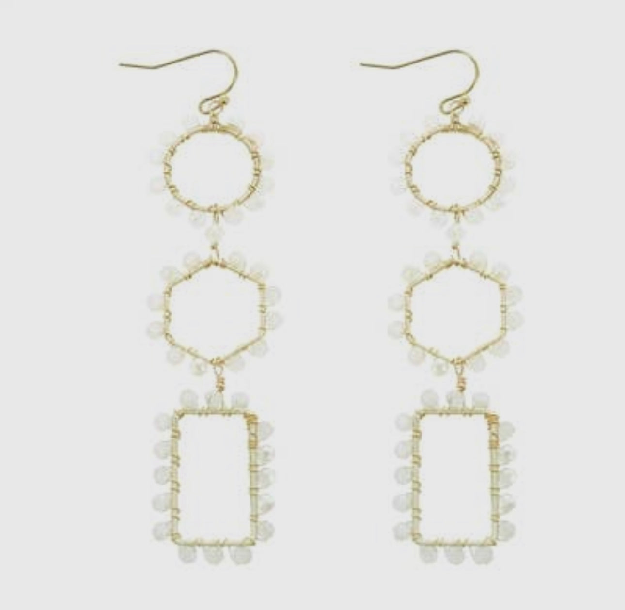 Gold Triple Drop White Crystal Earrings