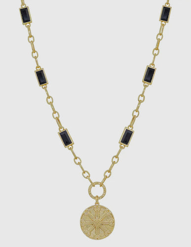 Gold with Black Crystal Necklace