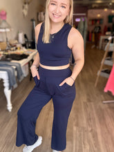 Load image into Gallery viewer, Navy Tank &amp; Wide Leg Pant Set