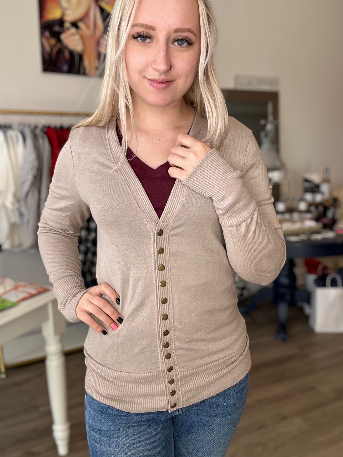 Mocha Snap Button Cardigan