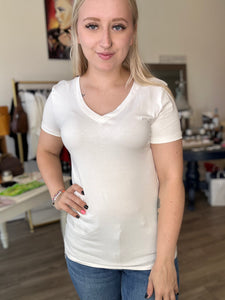 Ivory V Neck Short Sleeve Top