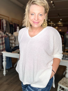 Ivory V Neck Bat Sleeve Sweater