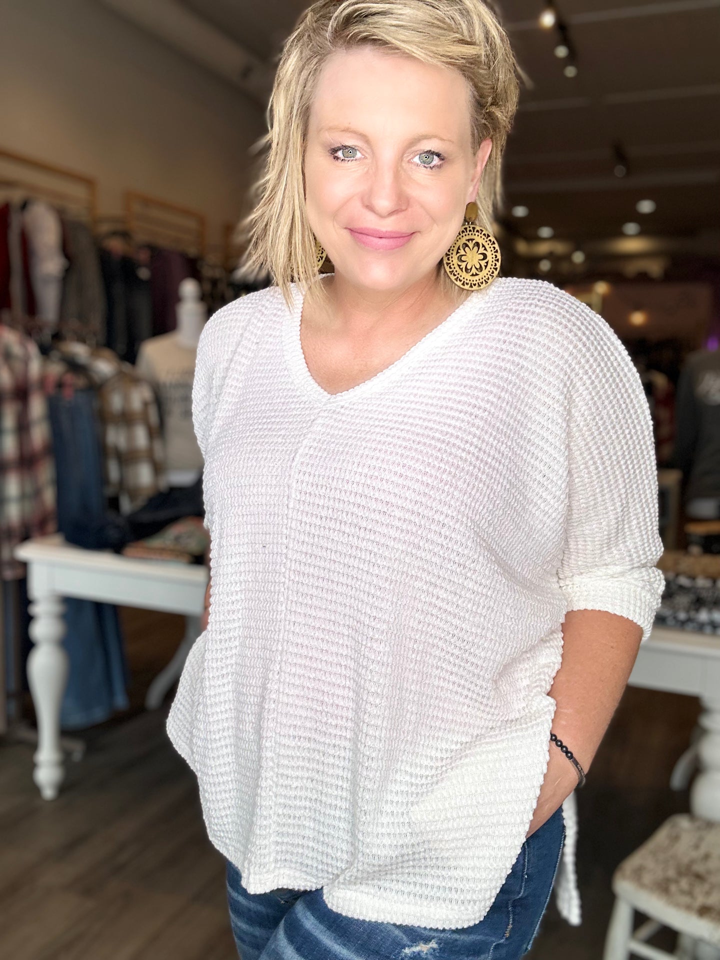 Ivory V Neck Bat Sleeve Sweater
