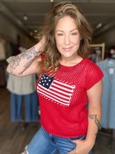 Load image into Gallery viewer, Red Flag Crochet Sleeveless Top