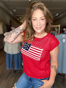 Red Flag Crochet Sleeveless Top