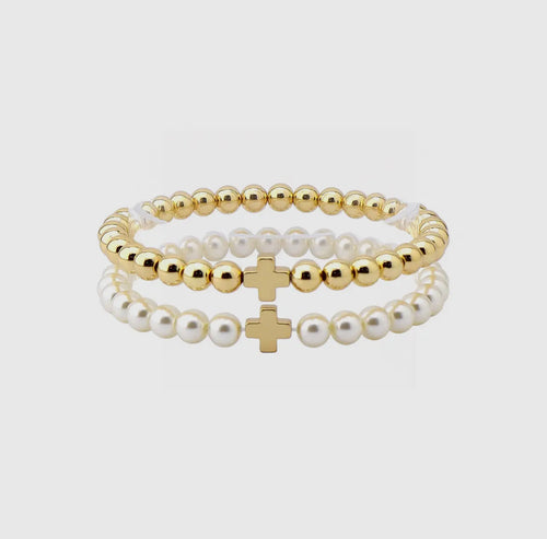 Gold and Pearl Beaded Cross Bracelets