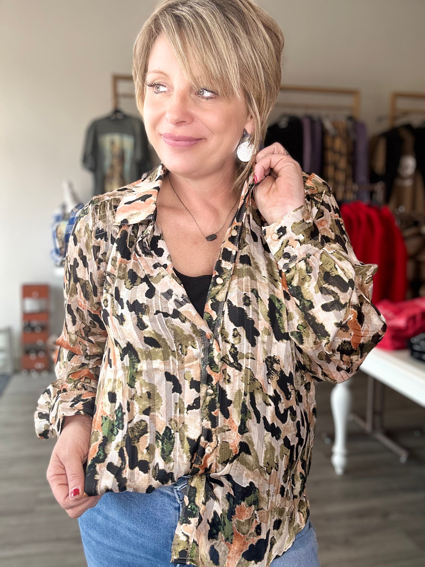 Clay Water Color Print Blouse