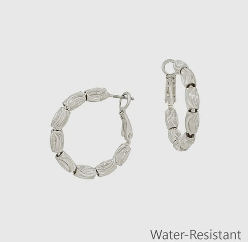 Silver Oval Beads Hoop Earring