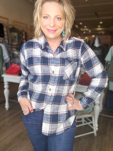 Navy Plaid Button Down Long Sleeve