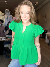 Load image into Gallery viewer, Kelly Green Short Sleeve Peplum Top