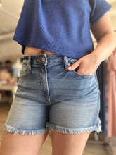 Load image into Gallery viewer, Mid Rise Frayed Hem Denim Shorts