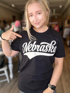 State Scripted Black Tee