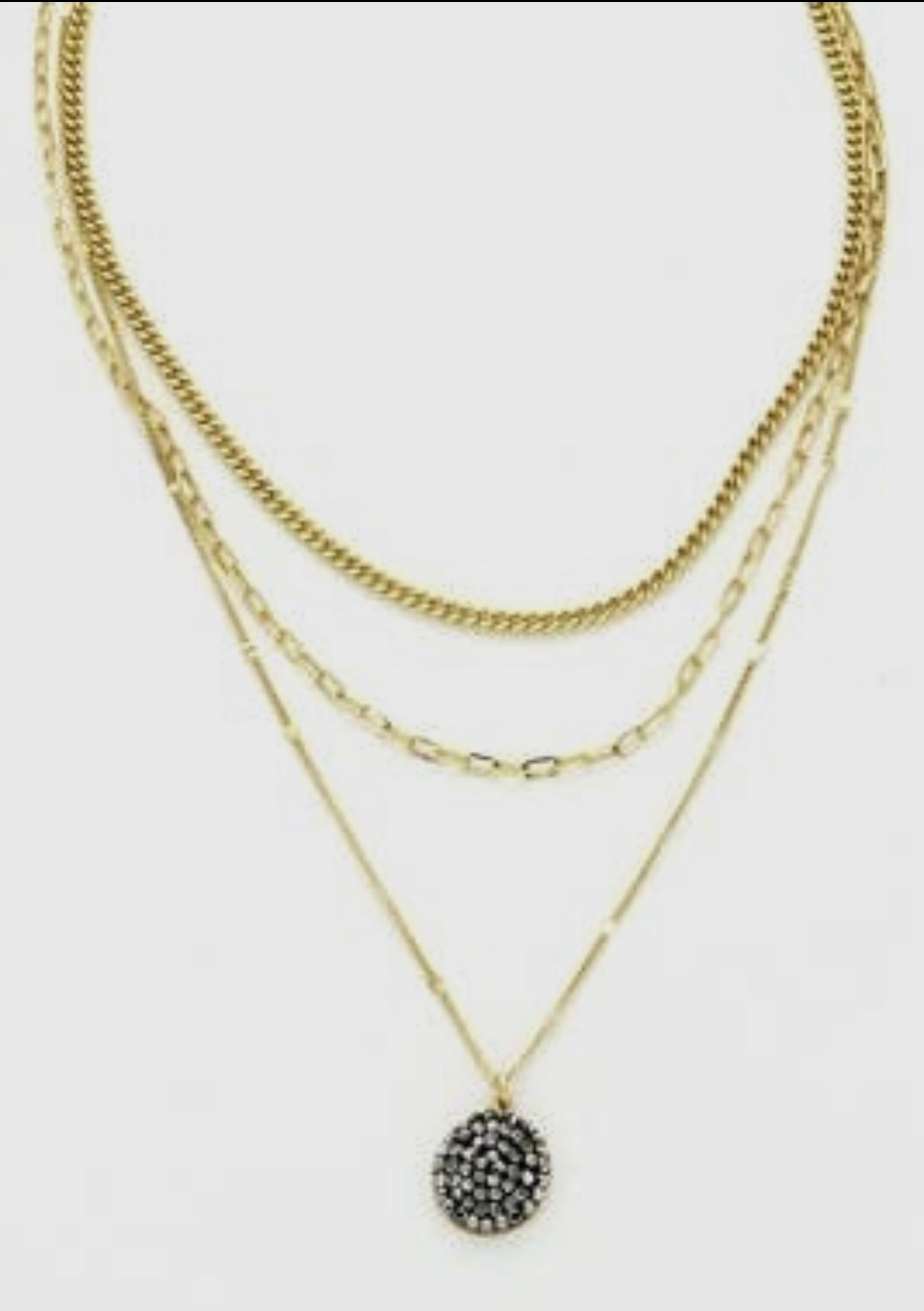 Gold Triple Layered Stone Necklace