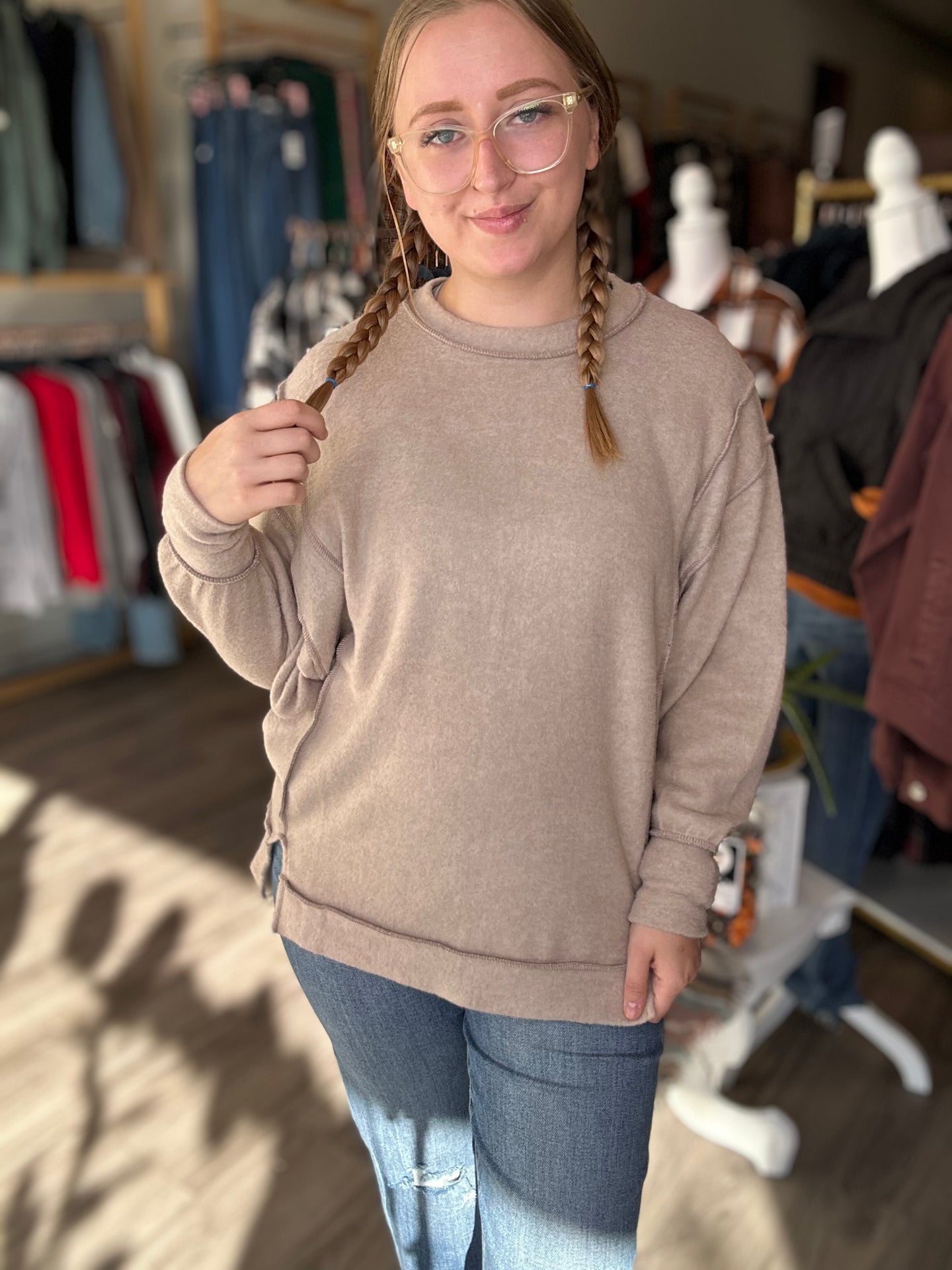 Ash Mocha Exposed Seam Sweater