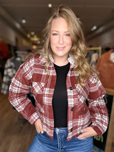 Burgundy Plaid Detachable Hood Shacket