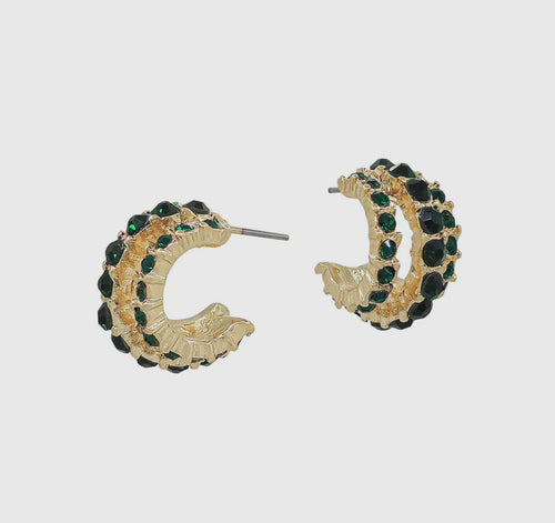 Three Row Green Rhinestone Hoop Earring