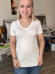Ivory V Neck Short Sleeve Top