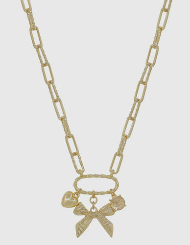 Gold Chain with Bow & Charms Necklace