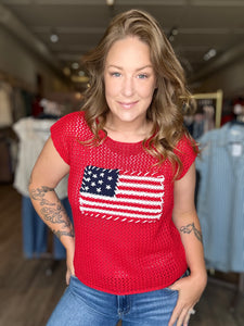 Red Flag Crochet Sleeveless Top