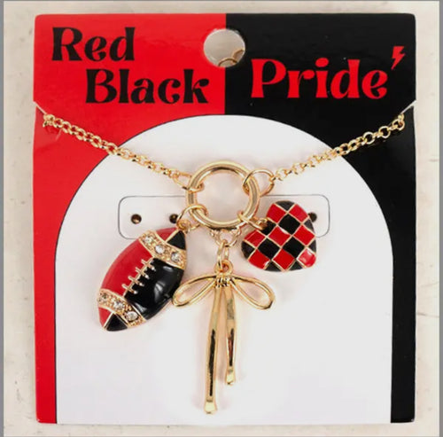 Gameday Charm Necklace Black & Red