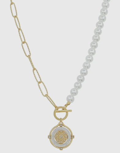 Gold Chain and Pearl Coin Necklace