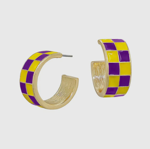 Purple and Yellow Checkered Earring