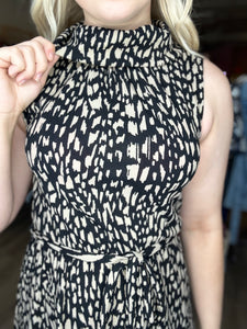 Black Taupe Printed Midi Dress