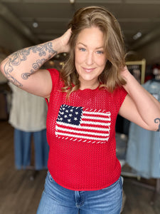 Red Flag Crochet Sleeveless Top