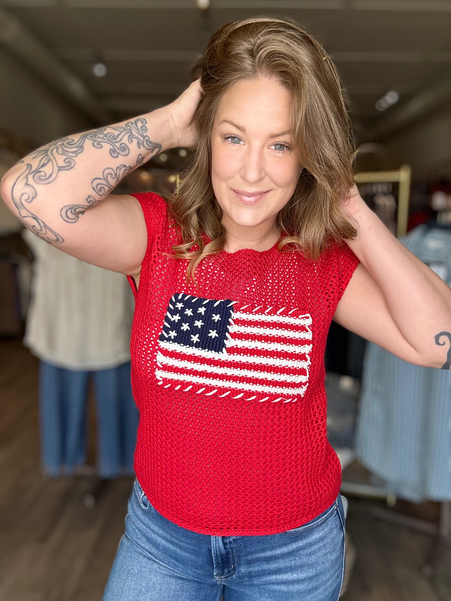 Red Flag Crochet Sleeveless Top