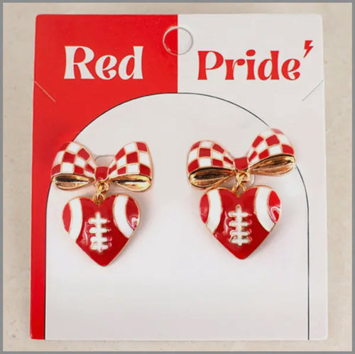 Red and White Gameday Heart Stud Earring
